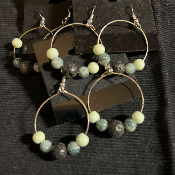 Essential Diffuser Hoop Earrings black, white & gray beads and stones Handmade - Picture 2 of 3